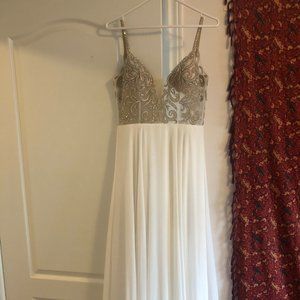 Jovani White and Gold Evening Gown